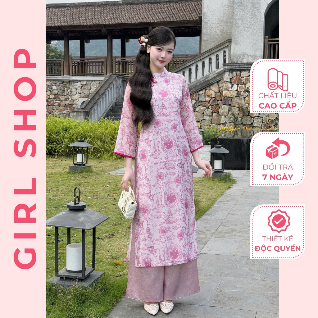 Áo Dài Tơ Minh Hy Thiết Kế Cao Cấp Dáng Suông 4 Tà Cổ Cao Sang Trọng Thanh Lịch GIRLSHOP