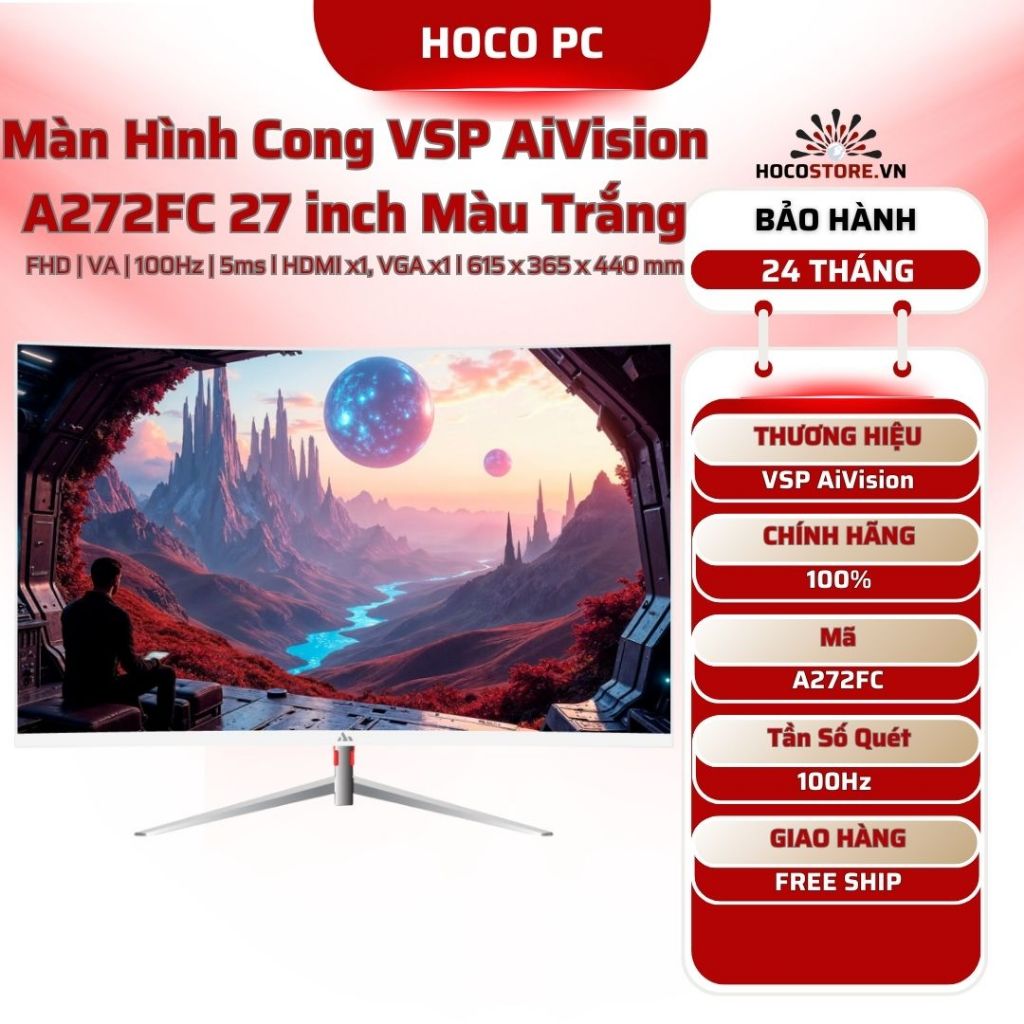 Màn Hình Cong VSP AiVision A272FC 27 inch / A243FV 24 inch ( VA / FHD / 100Hz / 5ms / White ) - Hoco