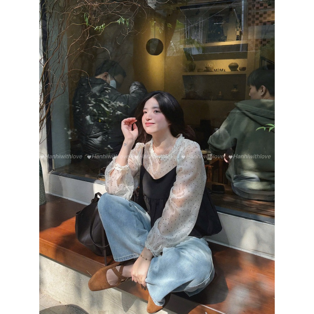 [A0.305] Set Áo Chấm Bi Cổ Bèo Mix Yếm Đen Dáng Babydoll Siêu Xinh | BigBuy360 - bigbuy360.vn