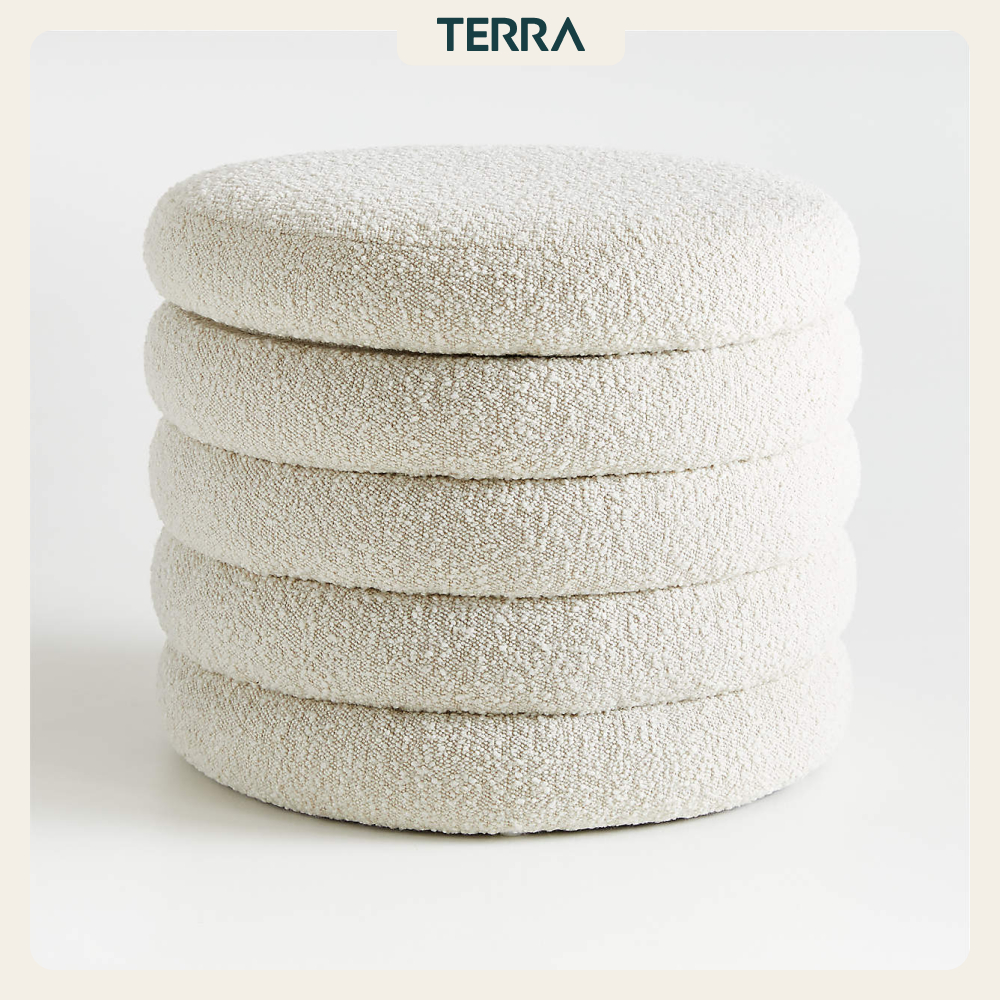 Snoozer Cream Storage Ottoman Terra Home – Đôn Lưu Trữ Bouclé Màu Kem Cho Gia Đình