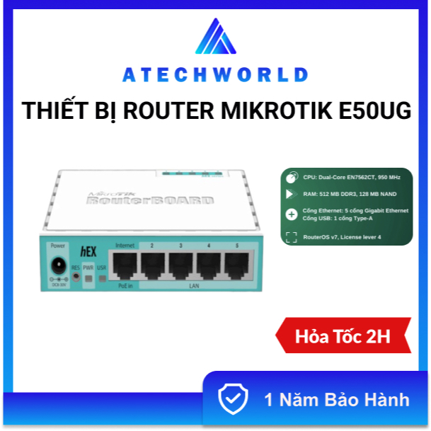 Thiết Bị Router Mikrotik E50UG Hex POE 5 Port - Hàng Chính Hãng - BH 12 Tháng - Có Xuất VAT