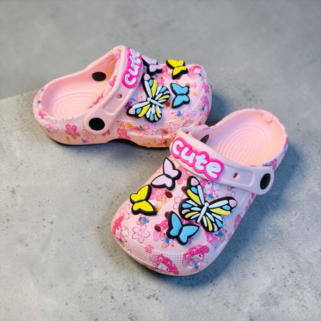 Dép bé gái tím chữ CUTE đính charm– Dép nhựa EVA mềm nhẹ có quai hậu – Size 24-35