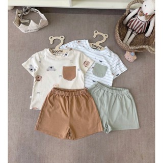 Set Bộ Quà tặng cho Bé Trai và Bé Gái in Hình Gấu Túi và Ô Tô mẫu 2 Màu Mix Túi Áo Chất Cotton Thoải Mái cho Bé mặc đi H