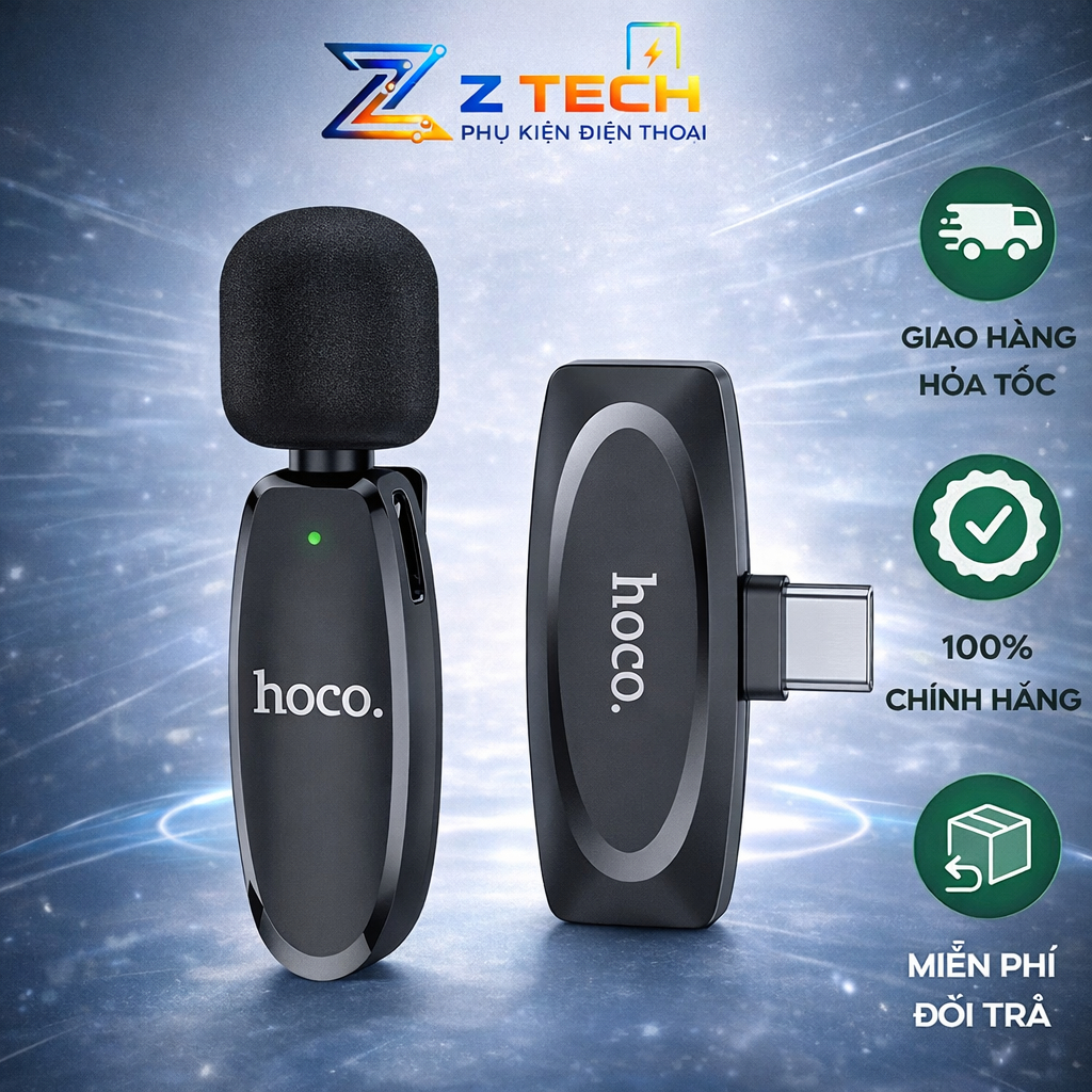 Mic thu âm cài áo Hoco L15 nhỏ gọn bắt âm và lọc tốt chân cắm Type C- Lightning