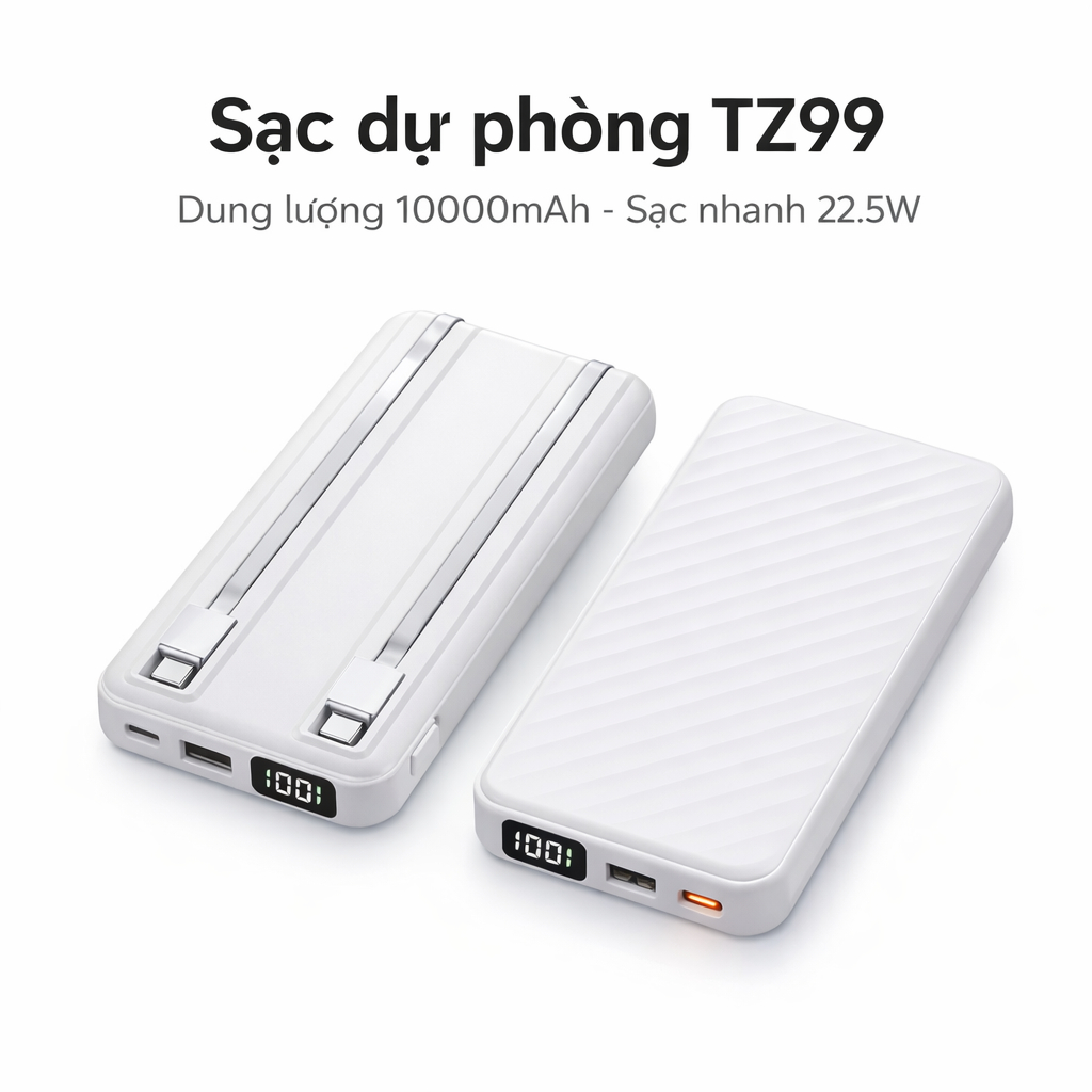 Sạ dự phòng 10000mAh, 20W pin dự phòng kèm dây cáp có màn hình hiện pin