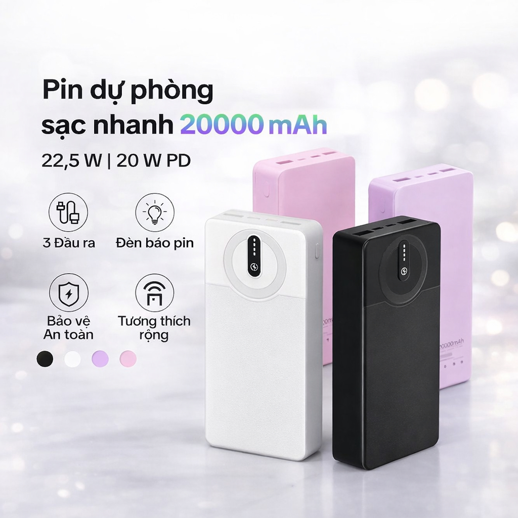 Sạc dự phòng 20000mah sạc nhanh 22.5W type-c sạc nhanh hỗ trợ sạc nhiều thiết bị cùng lúc
