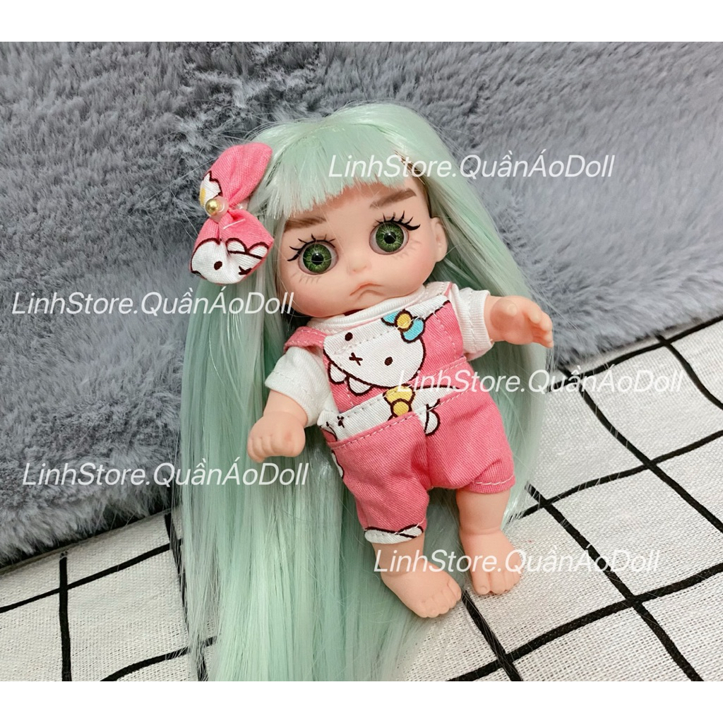 [Quần áo búp bê] Set Yếm Quần Kitty Ngắn Kèm Kẹp Xinh Xắn Doll 5IN