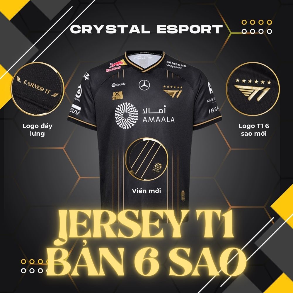 Áo Thun T1 6 sao CKTG 2025 cao cấp CRYSTAL ESPORT