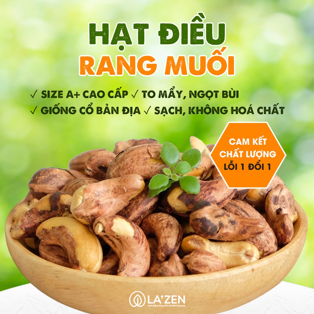 250g/500g Hạt điều rang muối còn vỏ lụa loại A+ Bình Phước giống cổ ngọt bùi, hạt điều ăn liền Lazen