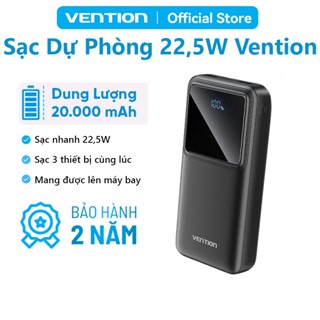 Pin Sạc Dự Phòng 20000mAh 22.5W Vention, 3 Cổng Sạc USB/Type-C/Micro, Hỗ Trợ Sạc Nhanh PD3.0, Đạt Chuẩn Mang Lên Máy Bay