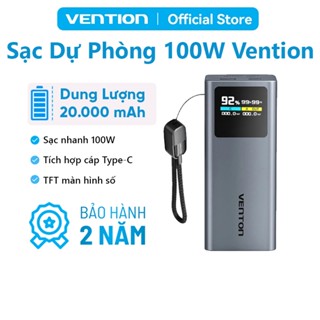 Pin Sạc Dự Phòng 20000mAh 100W Vention PD3.0, Màn Hình TFT  Hiển Thị Thông Số, Có Sẵn Cáp USB-C