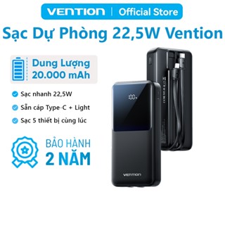 Pin Sạc Dự Phòng 22.5W 20000mAh Vention,Có Sẵn Dây Cáp Type C Và Light, Sạc được 4 thiết bị cùng lúc