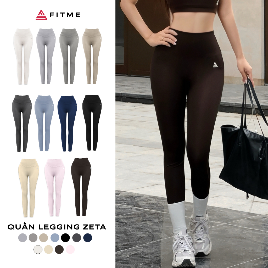 Quần tập gym yoga legging nữ cạp cao Fitme Zeta vải 2 lớp nâng v3 tôn dáng cao cấp QDZT