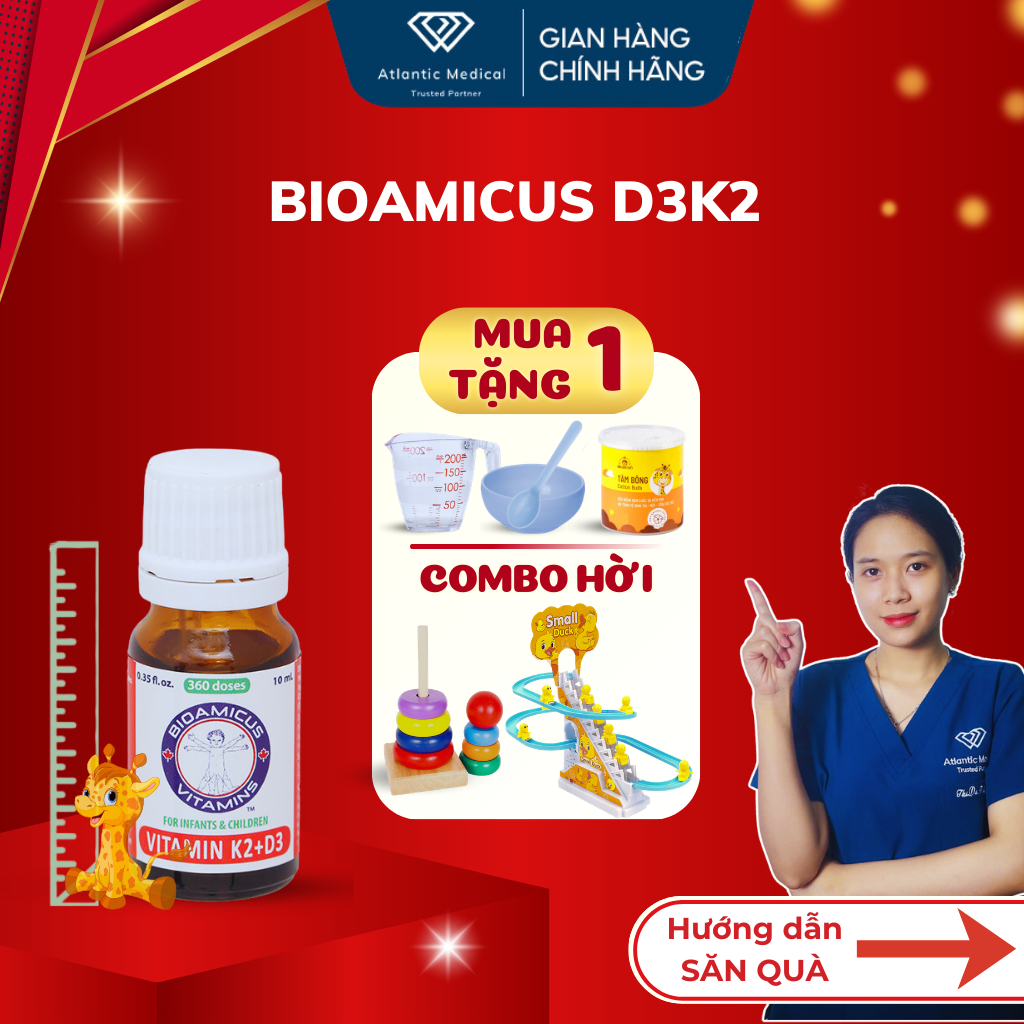 [Quà Tự Chọn] BioAmicus Vitamin D3K2 MK7 Giúp Bé Cao Lớn Khỏe Mạnh Lọ 10ml