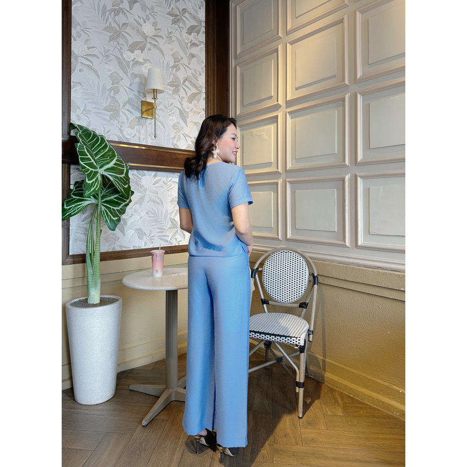 Set Bộ Tơ Cao Cấp Áo Tay Ngắn Đính Hoa + Quần Suông 2 Lớp (48-65kg) -Thời Trang Trung Niên Thiết Kế SLINE - Qùa tặng mẹ | BigBuy360 - bigbuy360.vn