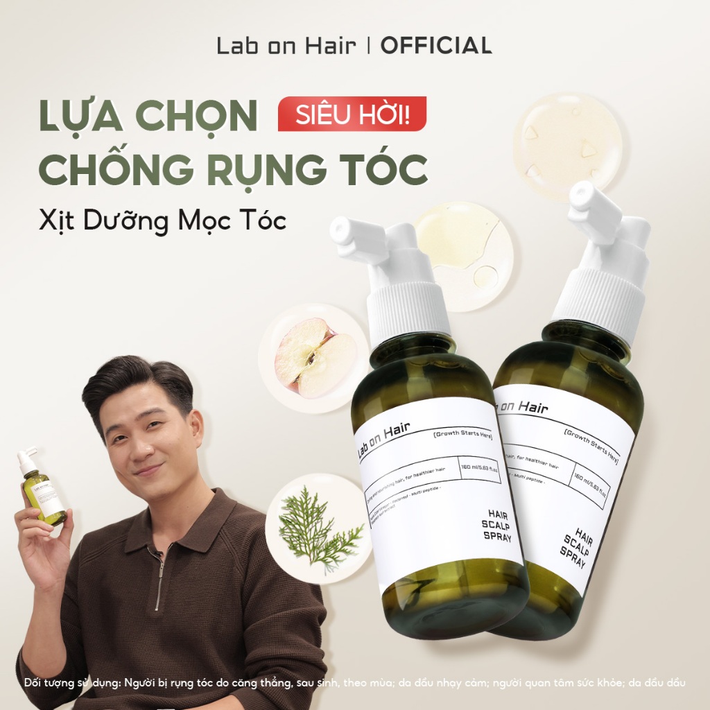 Combo xịt mọc tóc Lab on Hair 160ml xịt dưỡng tóc với giấm táo kích thích mọc tóc Rụng Tóc