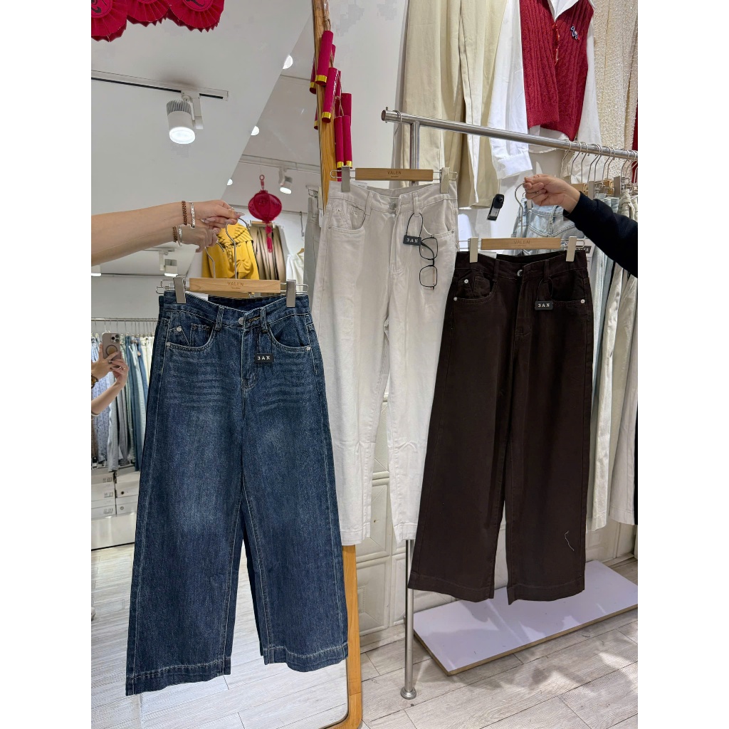Quần jean suông viền gấu 3AN form đứng ống rộng tôn dáng chất denim dày dặn cá tính (2986)