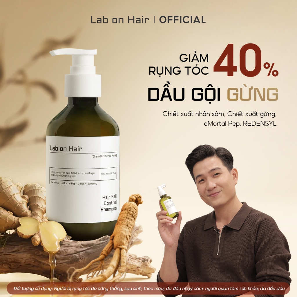 Dầu gội gừng Lab On Hair Nhân sâm Redensyl cải thiện tình trạng rụng tóc dầu gội mọc tóc 300ml