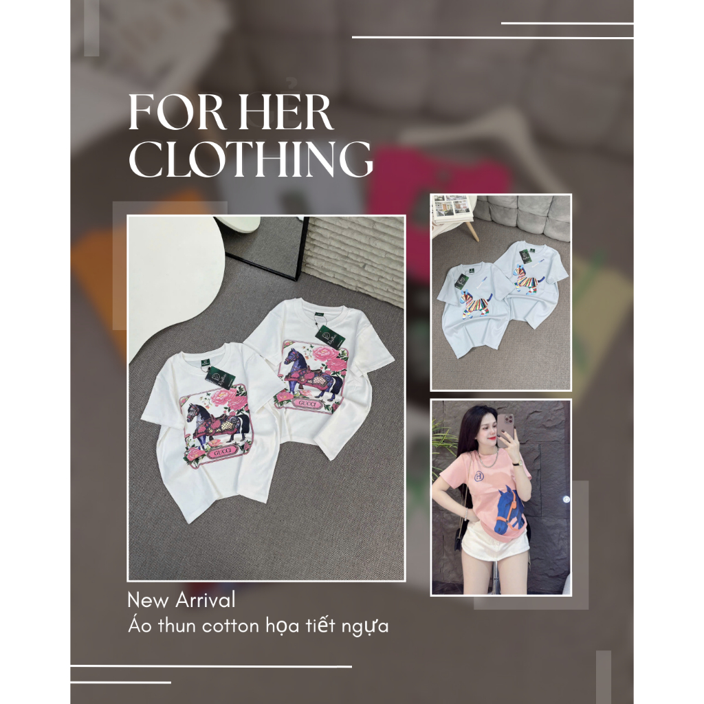 Áo thun họa tiết ngựa cotton FOR HER CLOTHING Free size dưới 60kg