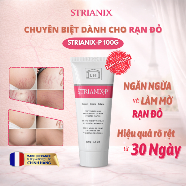 Kem Strianix-P Pháp 100g - Làm Mờ Vết Rạn Đỏ, Cải Thiện Ngứa Rạn, Dưỡng Da Mềm Mịn