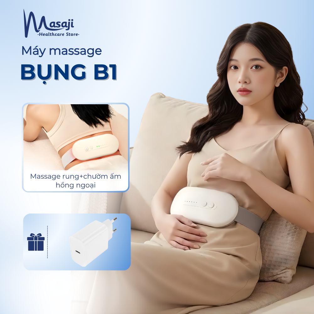 Máy massage bụng B1 chườm ấm massage rung giảm đau bụng kinh hỗ trợ thư giãn vùng bụng Masaji