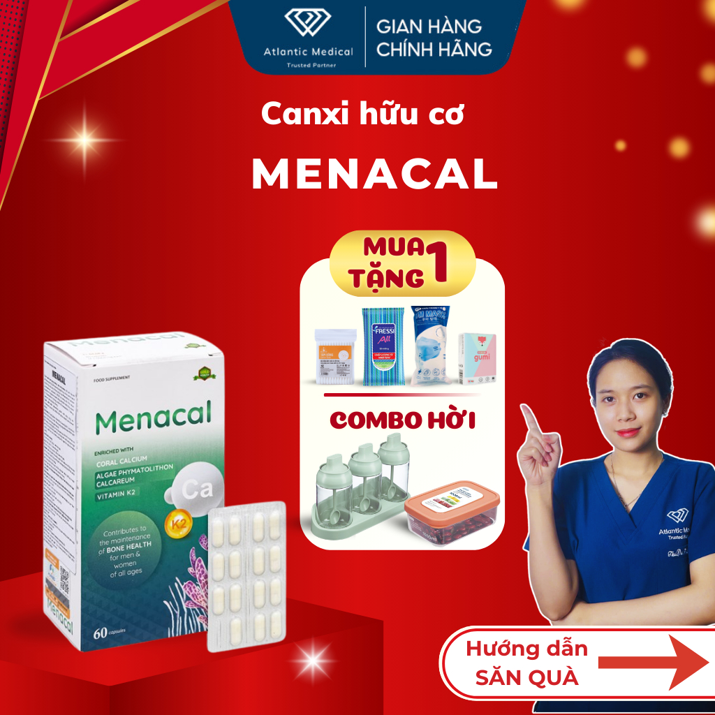 [Quà Xinh] Canxi Tảo Biển Menacal Bổ Sung Canxi Dễ Hấp Thu, Không Nóng Táo Cho Mẹ Bầu, Sau Sinh Hộp 