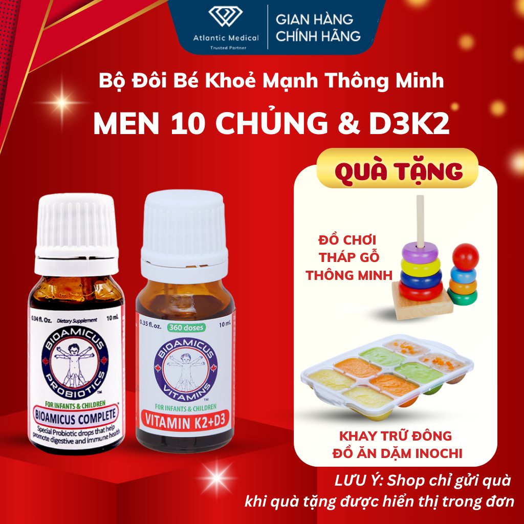 Bộ Đôi BioAmicus - Men 10 Chủng Bioamicus Complete và Bioamicus D3K2 Bé Khoẻ Mạnh Cao Lớn