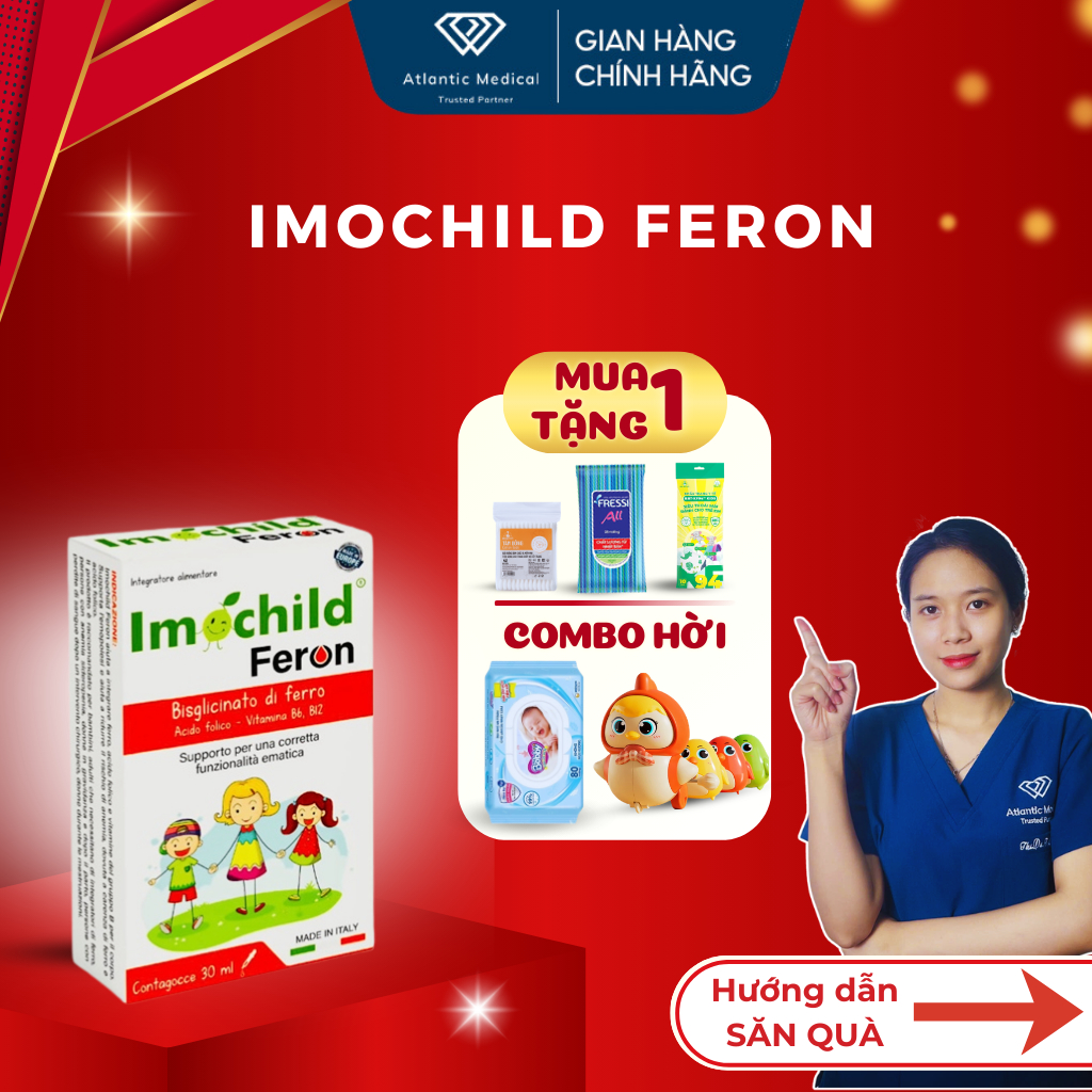 Siro Sắt Hữu Cơ IMOCHILD FERON Vị Chanh Bổ Sung Sắt Amin Vitamin B6 B9 B12 Cho Bé Khỏe Mạnh Lọ 30ml