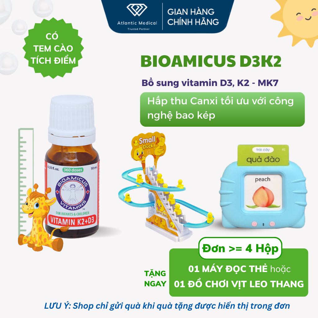 [COMBO QUÀ HỜI] BioAmicus Vitamin D3K2 MK7 Hỗ Trợ Bé Cao Lớn Khỏe Mạnh Lọ 10ml Date Xa