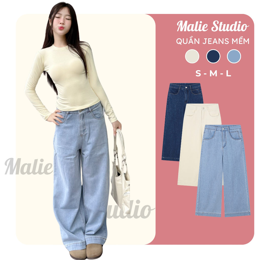 Quần Bò Jean Malie Studio Ống Rộng Chất Liệu Mềm Mịn Không Co Giãn Phong Cách Unisex Hàn Quốc - MQDS
