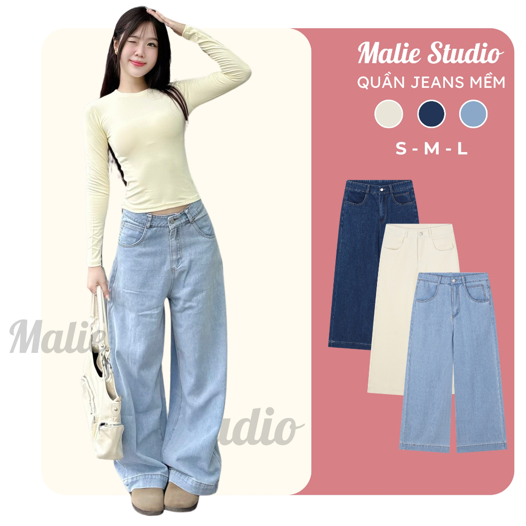 Quần Jeans Bò Ống Suông Ống Rộng Malie Studio Chất Jeans Mềm Thoáng Không Co Giãn MQDS03