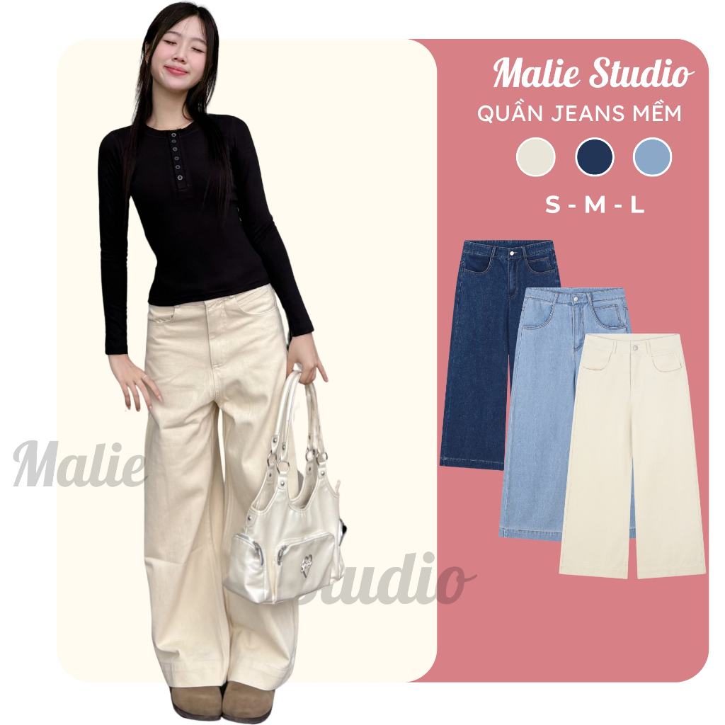 Quần Jeans Ống Rộng Malie Studio Chất Jeans Mềm Basic Tôn Dáng Phong Cách Trẻ Trung - MQDS03