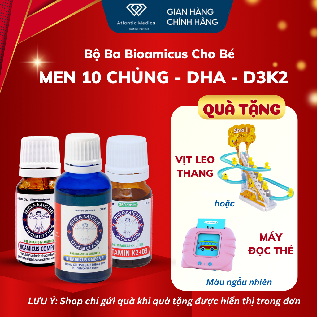 Bộ Ba BioAmicus Cho Bé Từ Sơ Sinh - Men 10 Chủng BioAmicus Complete, BioAmicus D3K2 & BioAmicus Omeg