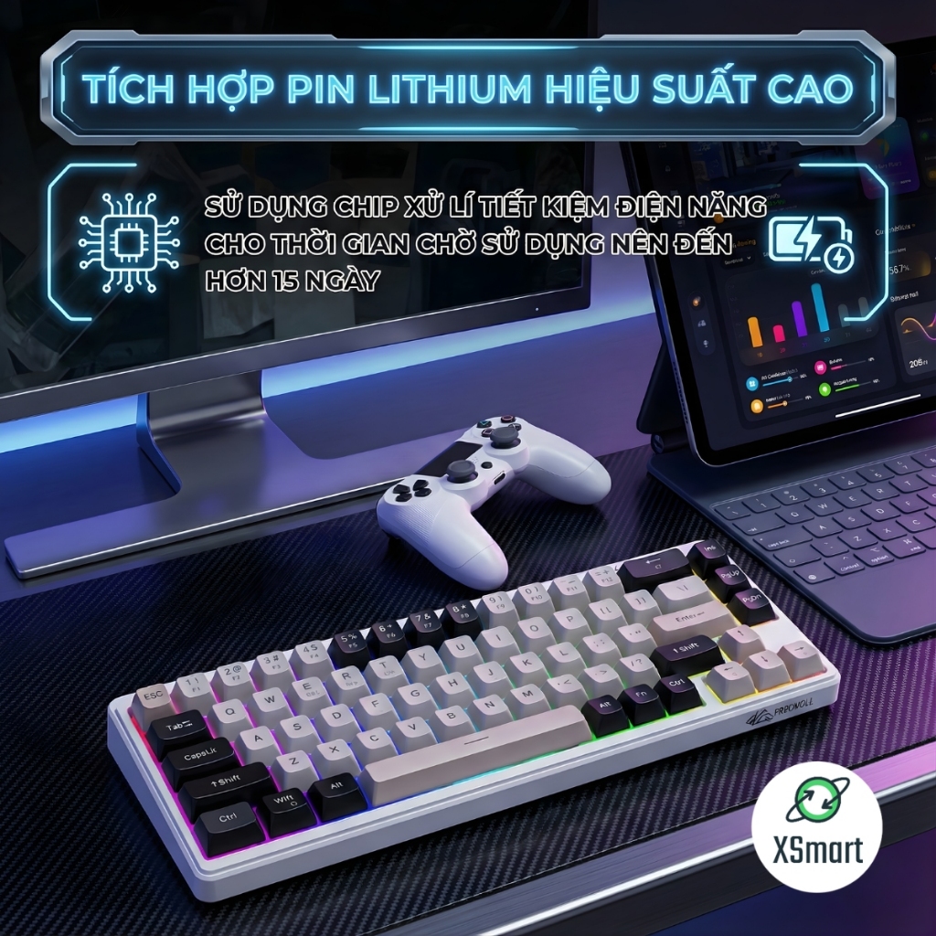 Bộ Bàn Phím Và Chuột Bluetooth FreeWolf M68 LED Pro Gõ Siêu Êm Pin Sạc Keycap PBT Cho Pc Lap | BigBuy360 - bigbuy360.vn