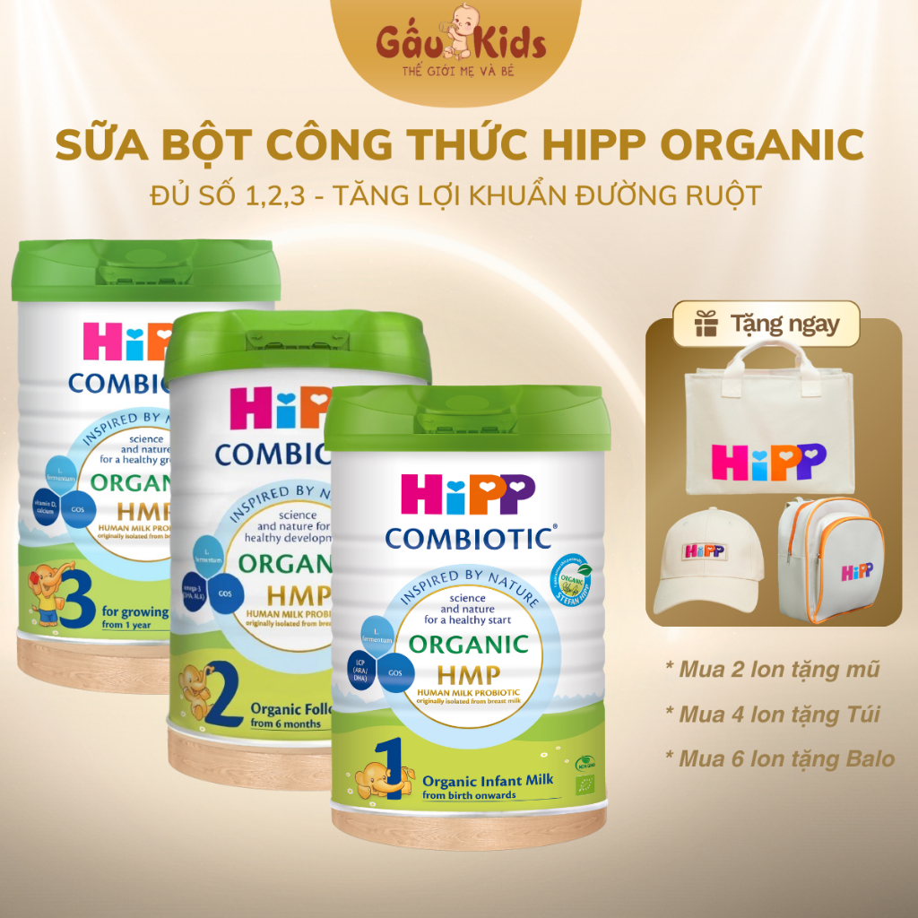 Sữa bột công thức HiPP Organic Combiotic 800g ( Đủ Số ) Hỗ trợ Tiêu Hóa & Đề Kháng Cho Bé - Gaukids