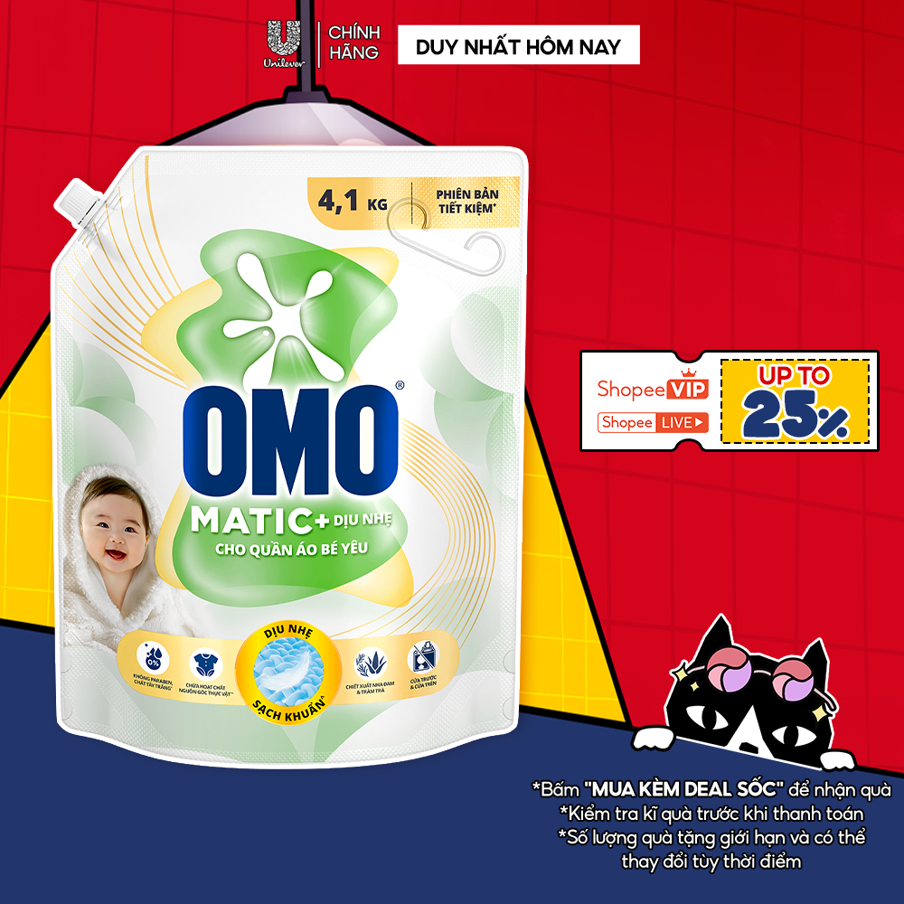 Nước Giặt OMO Matic Cho Quần Áo Bé Yêu 4,1kg/túi