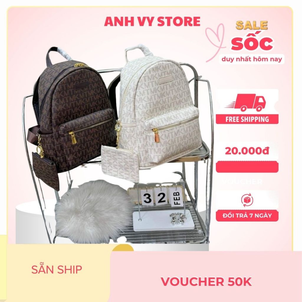Balo chữ MK hàng quảng châu kèm ví size 40 vừa A4 LAPTOP  giá ưu đãi - SALE RẺ