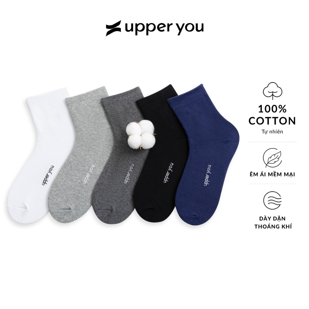 Tất Vớ Nam Cổ Trung UPPER YOU Cotton Tự Nhiên Êm Ái Dày Dặn Thoáng Khí Khử Mùi - BSM3001