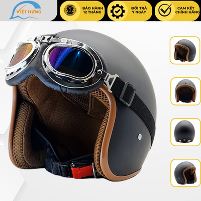 Mũ bảo hiểm 3/4 đầu, SUNDY Helmets, nhiều màu sắc thời trang, cá tính, Freesize (54-58cm) kèm kính Phi Công, UV.