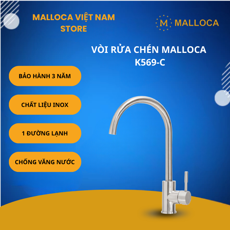 Vòi Chậu Rửa Chén K569-C – Inox 304 – 1 Nguồn Nước – Bộ Lọc Tạo Bọt – Bảo Hành 3 Năm