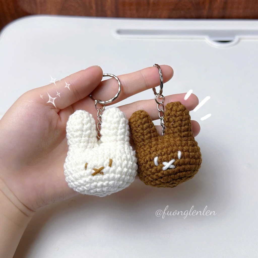 Móc khóa len handmade đầu thỏ miffi 2 màu trắng - nâu - fuonglenlen