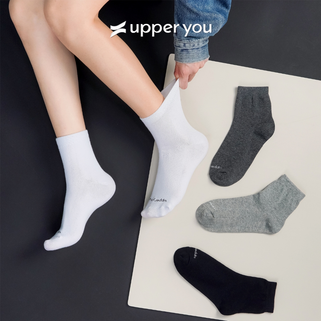 Tất Vớ Nữ Cổ Trung UPPER YOU Cotton Tự Nhiên Êm Ái Dày Dặn Thoáng Khí Khử Mùi - BSF3001