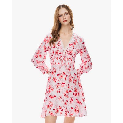 GIGI - Đầm mini cổ V tay dài phối ren_G2101D253117-54