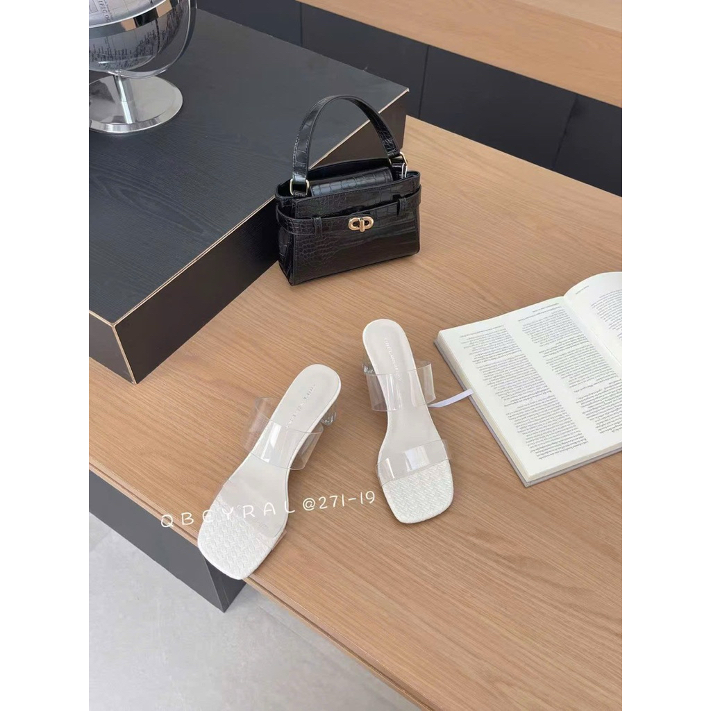 Dép cao gót nữ 2 quai trong gót 7p- HD