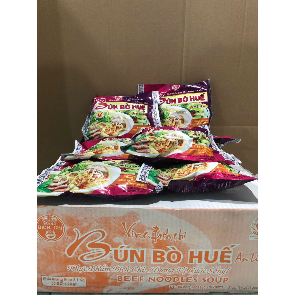 Thùng Bún Bò Huế Ăn Liền Hiệu Bích Chi - Thùng 30 gói 70 gr