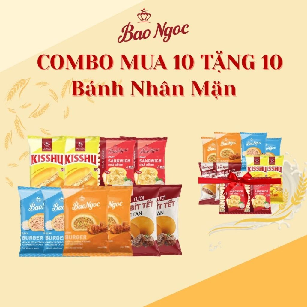 [10  tặng 10 ] Bánh mì nhân mặn Bảo Ngọc tặng bánh mì nhân mặn mix vị