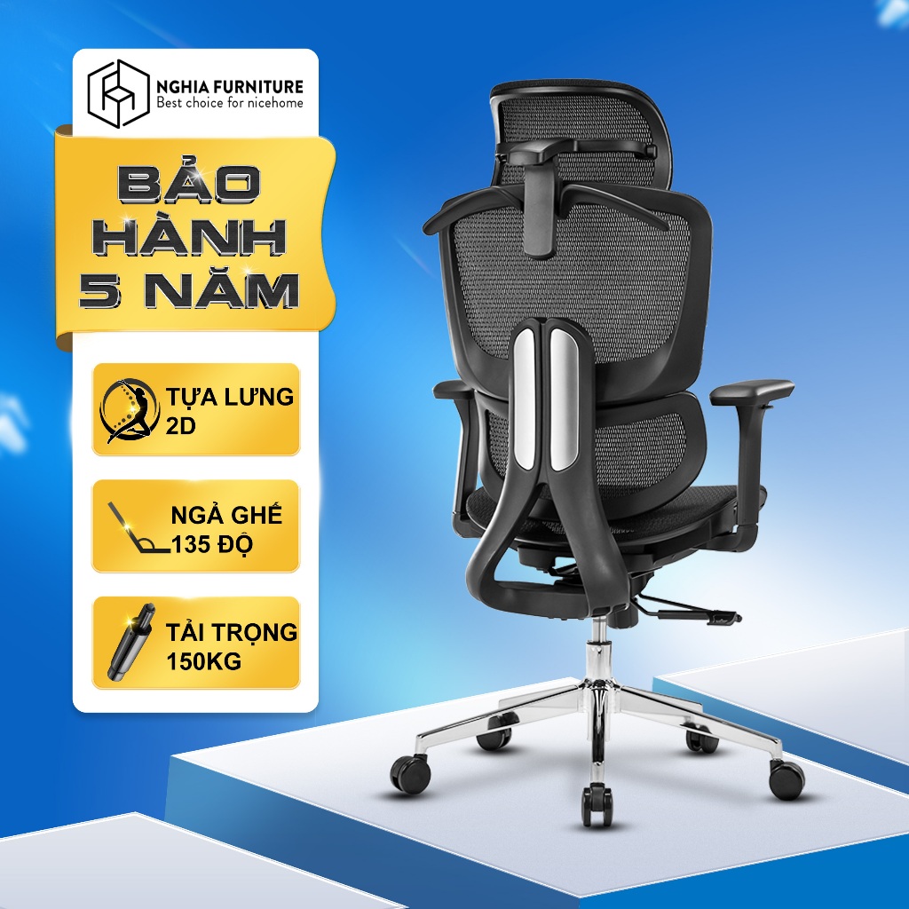 Ghế Công thái học Nghia Furniture SMA-07, Piston Class 4, Ngả ghế 135 độ, Bảo hành 5 năm