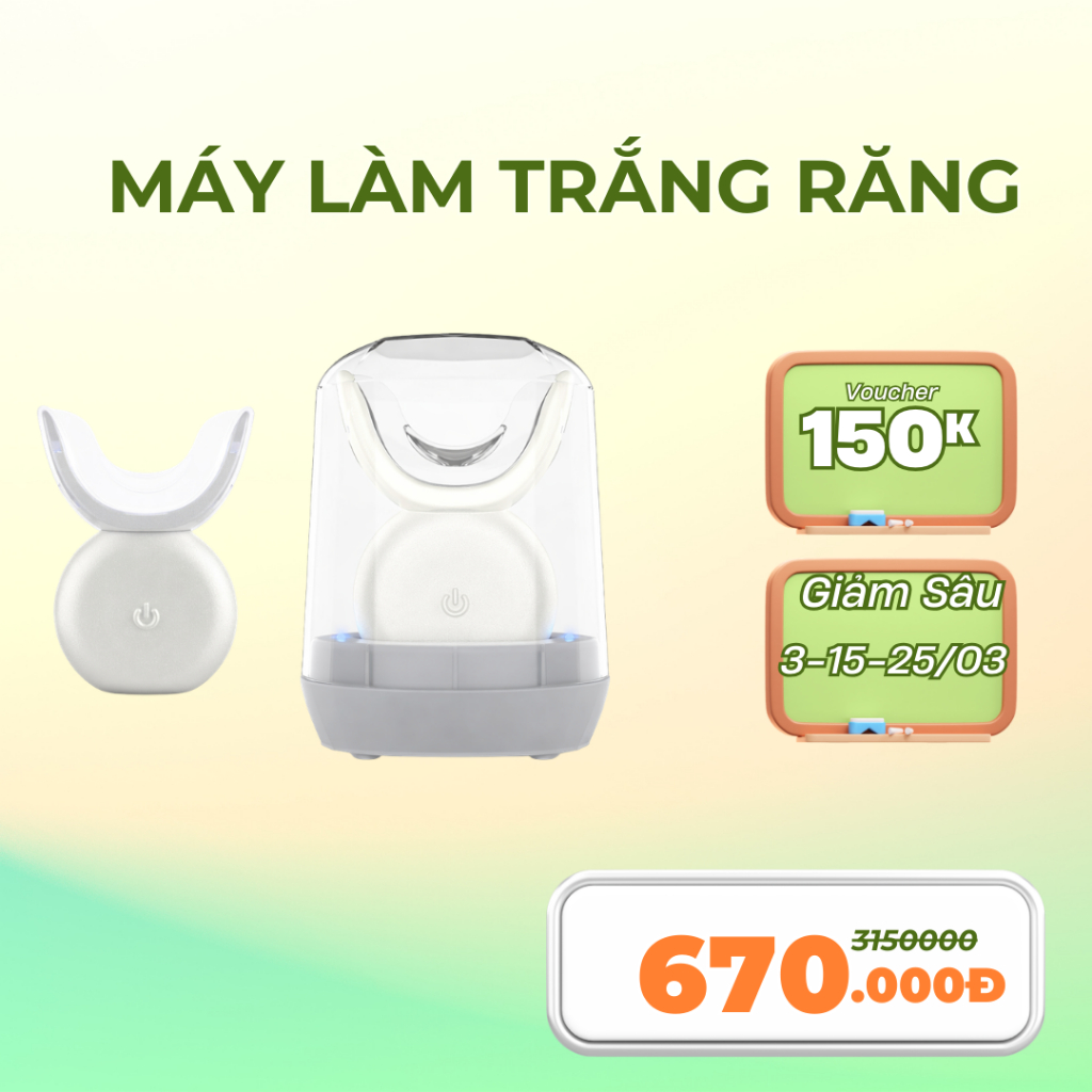 Máy Làm Trắng Răng Bằng Ánh Sáng Xanh Smile Kit Tại Nhà Hộp Khử Khuẩn Bộ 4 Ống Gel Làm Trắng Răng Sm
