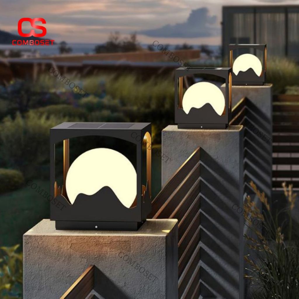 Đèn Trụ Vuông Ngoài Trời Ánh Sáng Vàng Trang Trí Biệt Thự, Villa