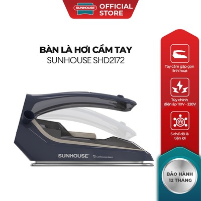 Bàn là hơi cầm tay Sunhouse SHD2172 - Tay cầm gấp gọn - Công suất 1000W - 5 chế độ là  - Tùy chỉnh điện áp 110-220v